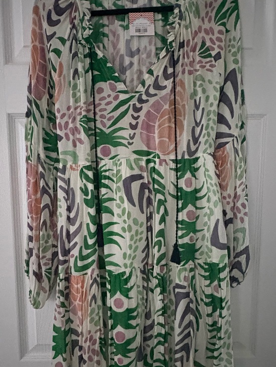 Oliphant Dresses & Skirts - Oliphant Printed Ruffled V-Neck Blouse in Green, Purple & Cream